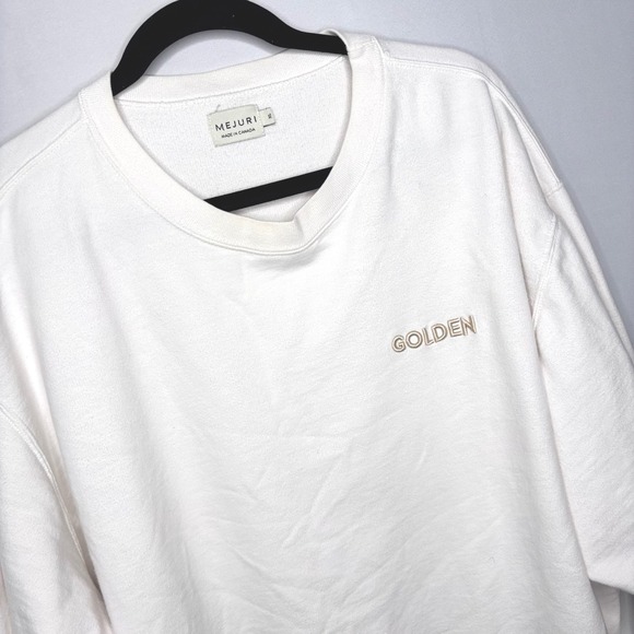 MEJURI Sweatshirt Size XL Cream Golden Logo Pullover Casual Athleisure - Picture 3 of 10